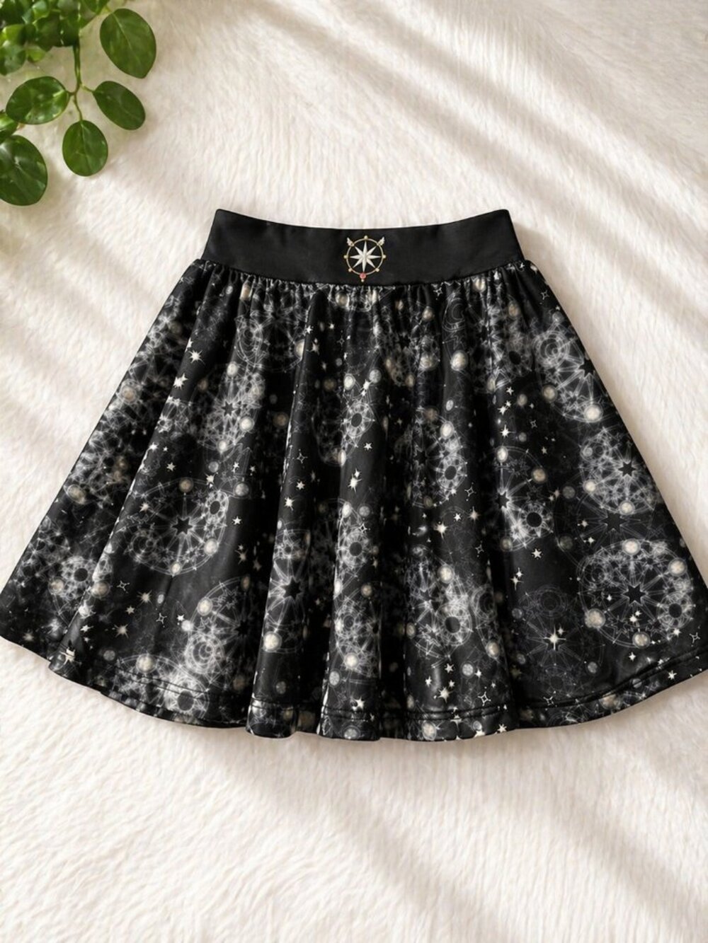 Black Celestial Print Skater Skirt High Waist Flare Mini Star Pattern Cute Trend